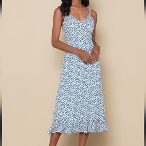 Lulu's Blue and White Floral Midi Dress